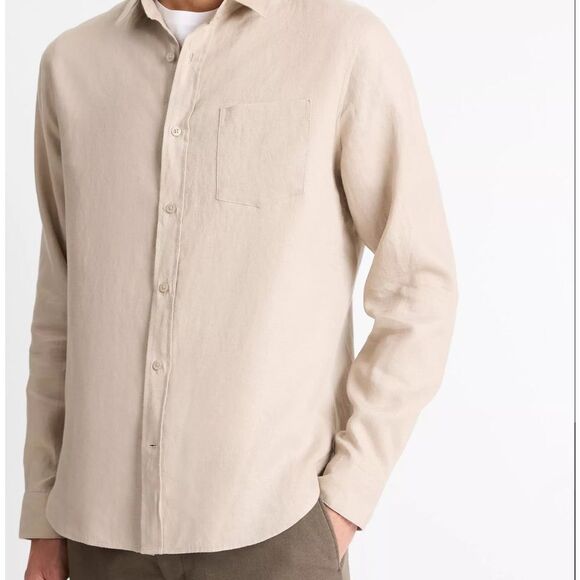 VINCE 100% Linen Long-Sleeve Shirt Color: Pumice Rock Size XXL NWT Designer
